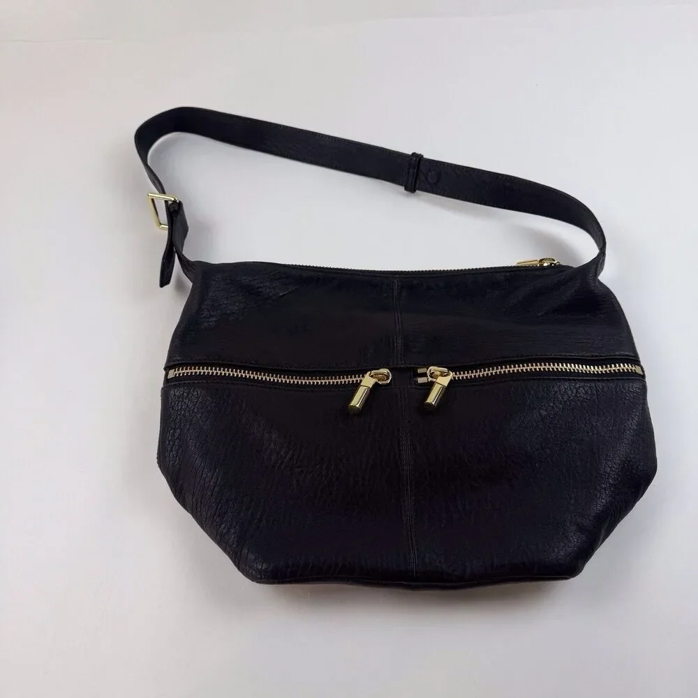 Elizabeth and James Black Pebbled Leather Hobo Bag Shoulder Strap Purse Womens